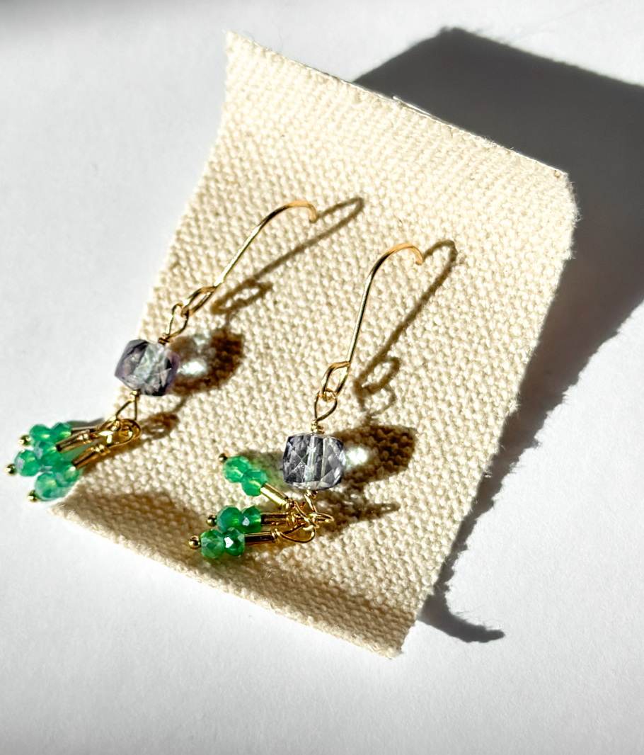 DEBBIE FISHER | Earrings of Mystic Quartz, Green Onyx, and Gold Fill Beads
