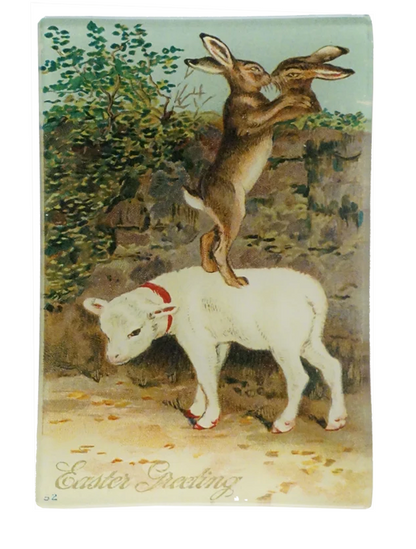John Derian | Easter Greetings (Kissing Rabbits) - 4.5 x 6.5" Mini Tray