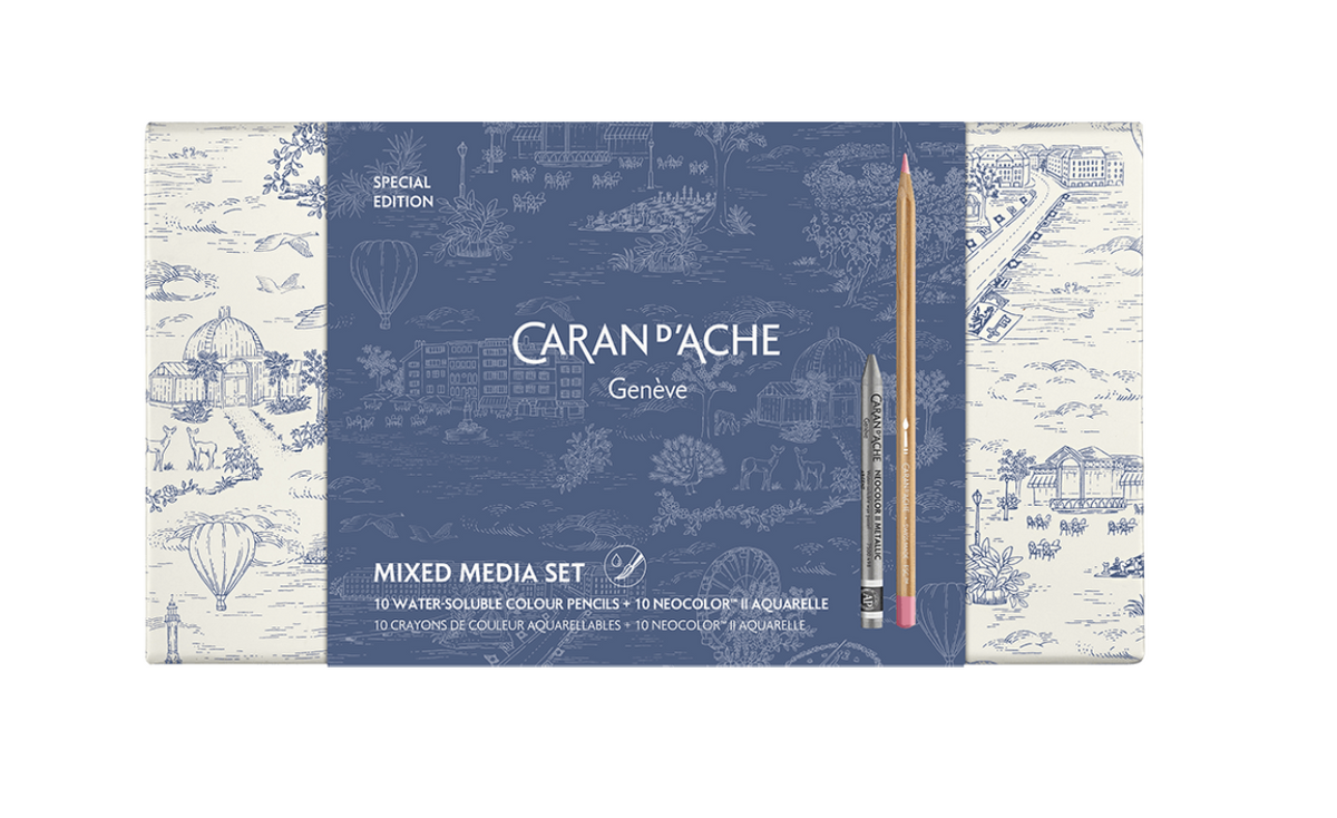 CARAN d'ACHE | Mixed Media Set 10 Coloured Pencils & 10 Pastels Neocolor™ II Aquarelle Toile de Jouy