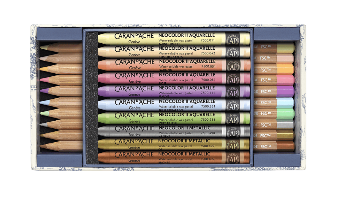CARAN d'ACHE | Mixed Media Set 10 Coloured Pencils & 10 Pastels Neocolor™ II Aquarelle Toile de Jouy