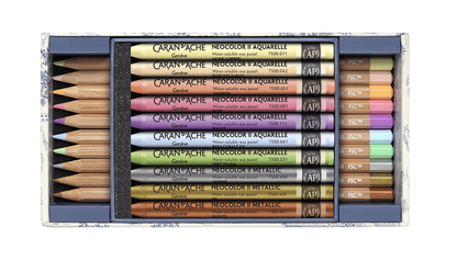 CARAN d'ACHE | Mixed Media Set 10 Coloured Pencils & 10 Pastels Neocolor™ II Aquarelle Toile de Jouy