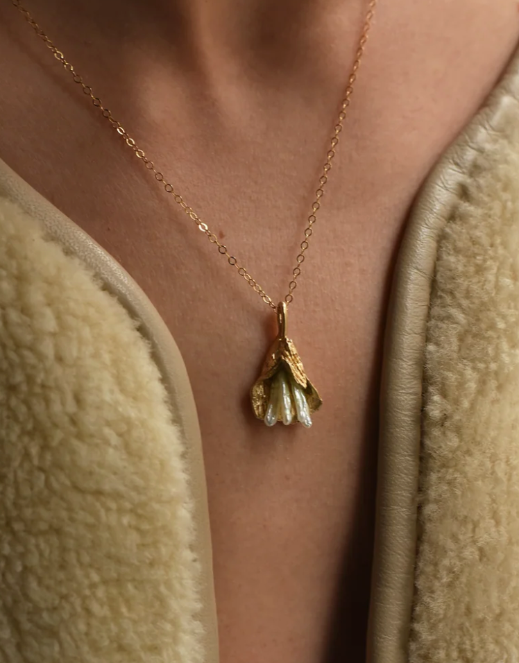 8.6.4 | Brass Pearl Bell Flower Necklace
