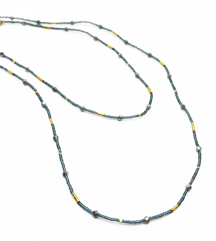 Grey Seed Bead & Labradorite Double Necklace