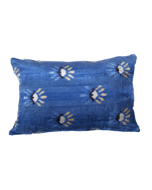 Blue Silk Ikat Velvet Pillow | 16" x 24"