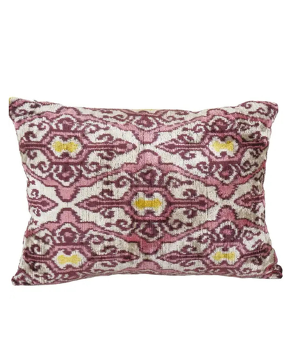 Pink and Yellow Geometric Silk Ikat Velvet Pillow | 16" x 22"