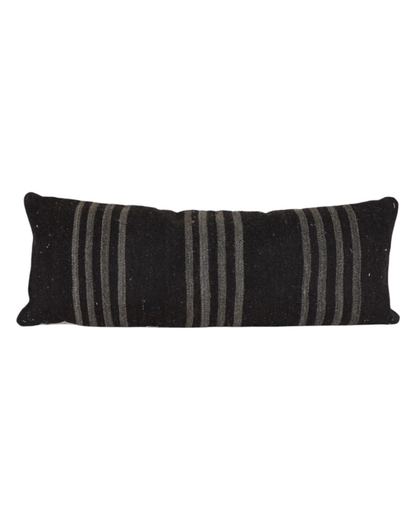 Black Striped Vintage Kilim Pillow | 16" x 40"