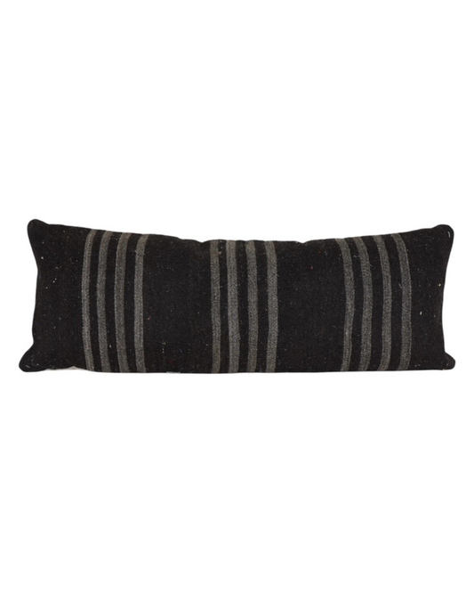 Black Striped Vintage Kilim Pillow | 16" x 40"
