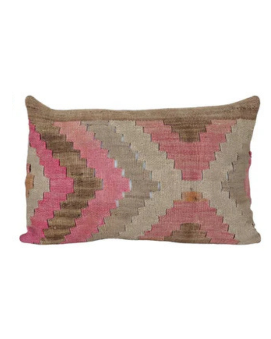 Anatolian Striped Pink Geometric Kilim Rug Pillow Cover | 16" x 24"