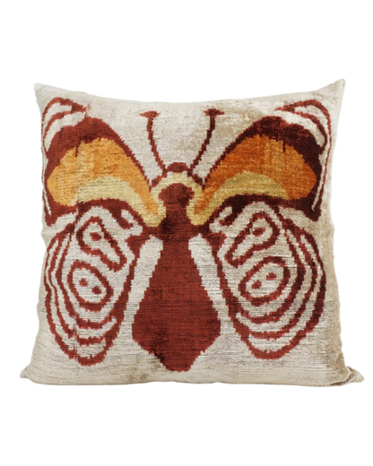 Butterfly Patterned Silk Ikat Velvet Pillow | 24" x 24"