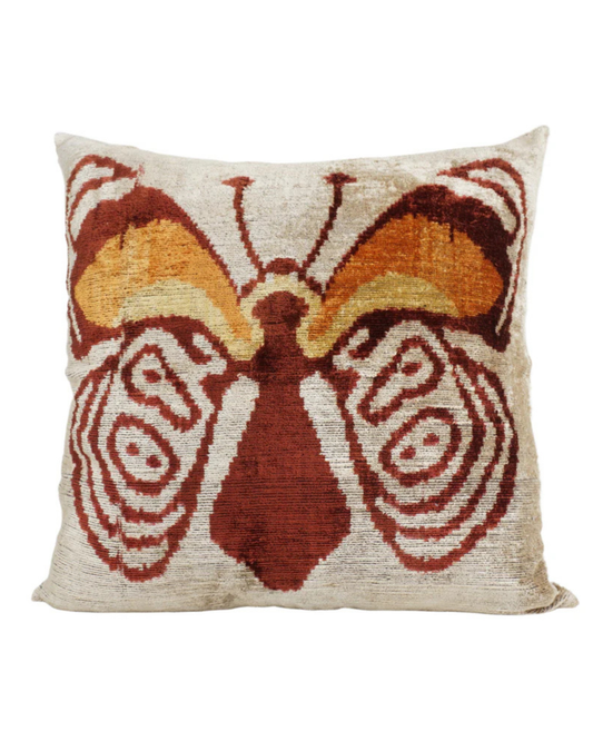 Butterfly Patterned Silk Ikat Velvet Pillow | 24" x 24"