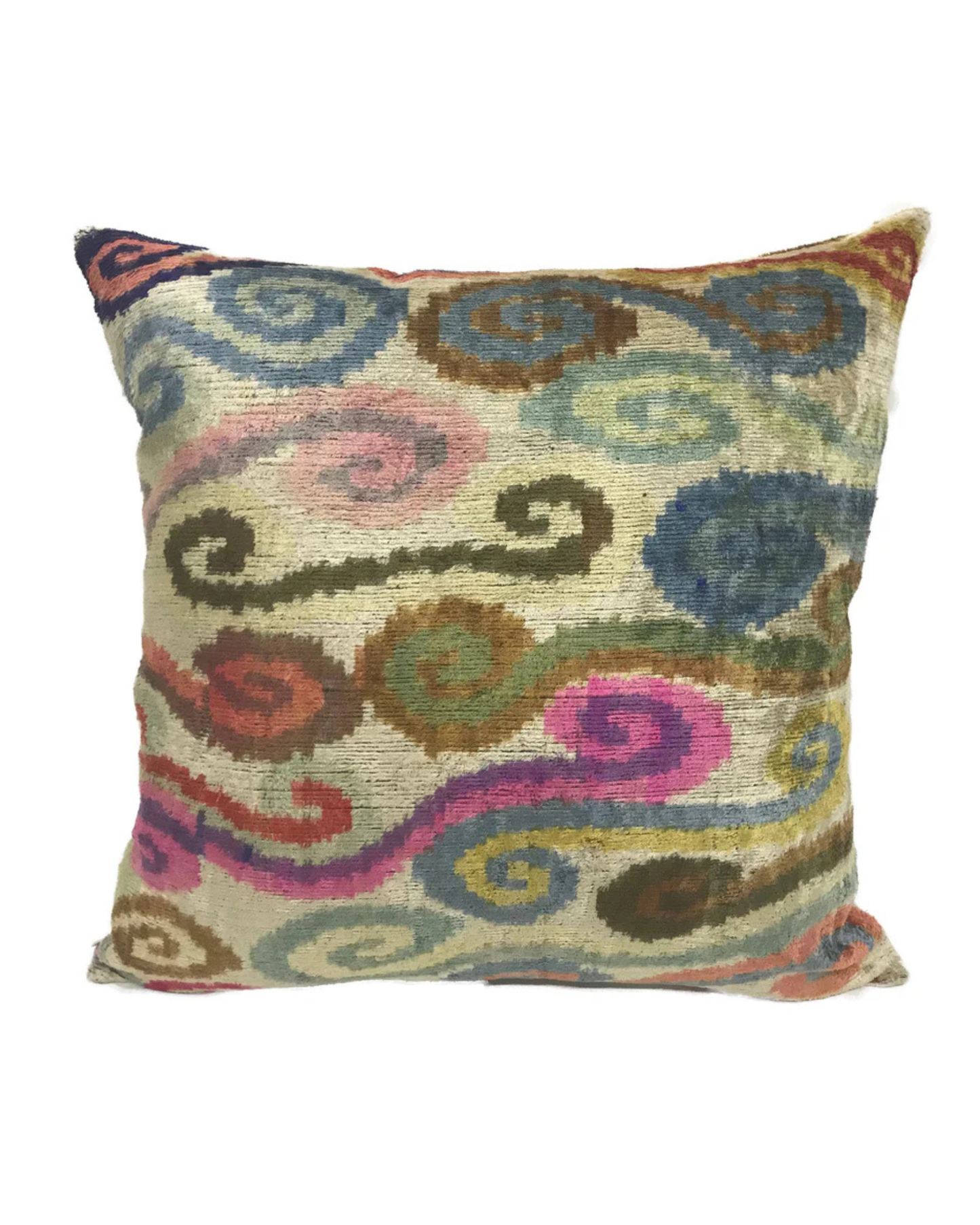Colorful Clouds Silk Ikat Velvet Pillow | 20" x 20"
