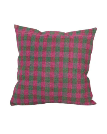 Pink and Green Checkered Outdoor Turkish Pillow | 20" x 20"