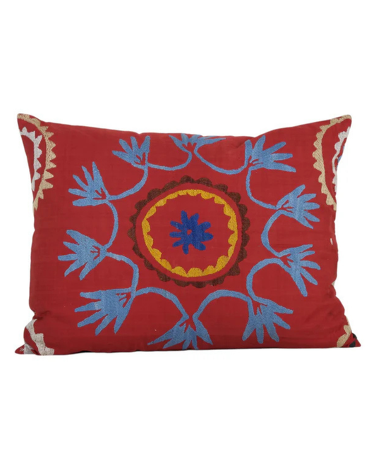 Uzbek Suzani Pillow, Handmade Embroidered Textile | 20" x 26"