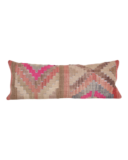Long Striped Turkish Bedding Kilim Pillow, Turkish Rug | 14" x 36"