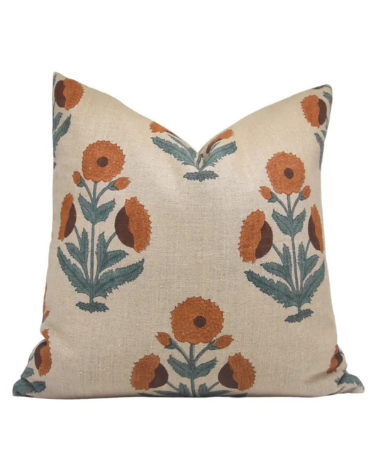 Block Print Linen Pillow | Badshah Orange