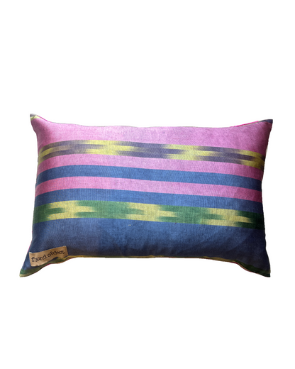 Double Sided Silk/Ikat pillow | Pink and White, Multicolor backing