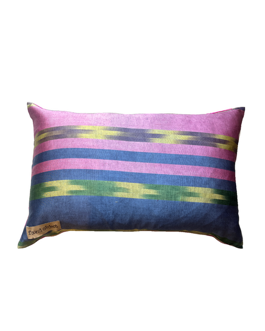 Double Sided Silk/Ikat pillow | Pink and White, Multicolor backing