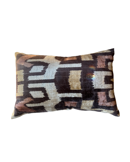 Double Sided Silk/Ikat pillow | Brown and Grey