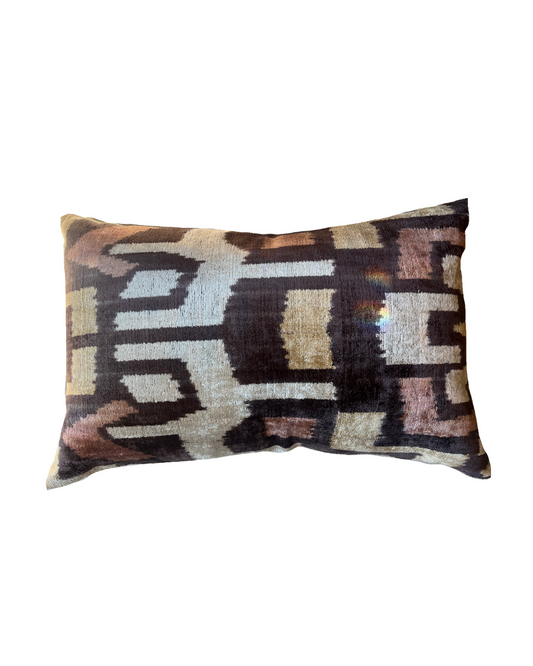Double Sided Silk/Ikat pillow | Brown and Grey