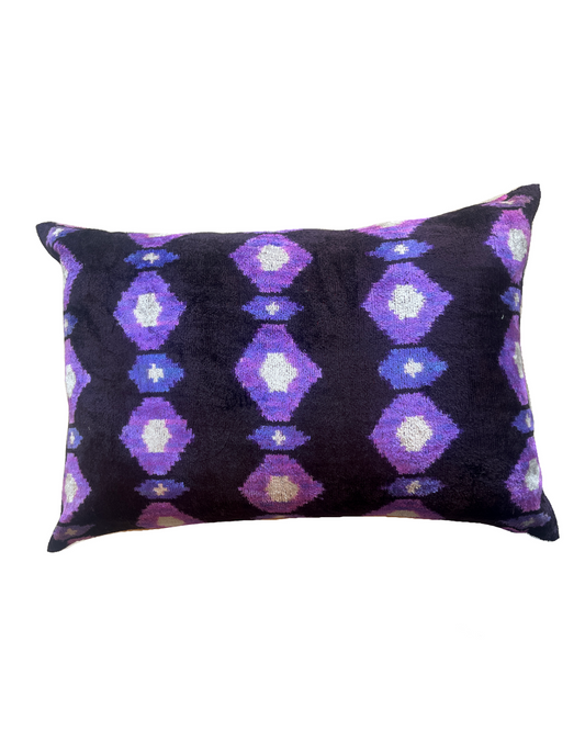 Double Sided Silk/Ikat pillow | Brown and Purple, Striped