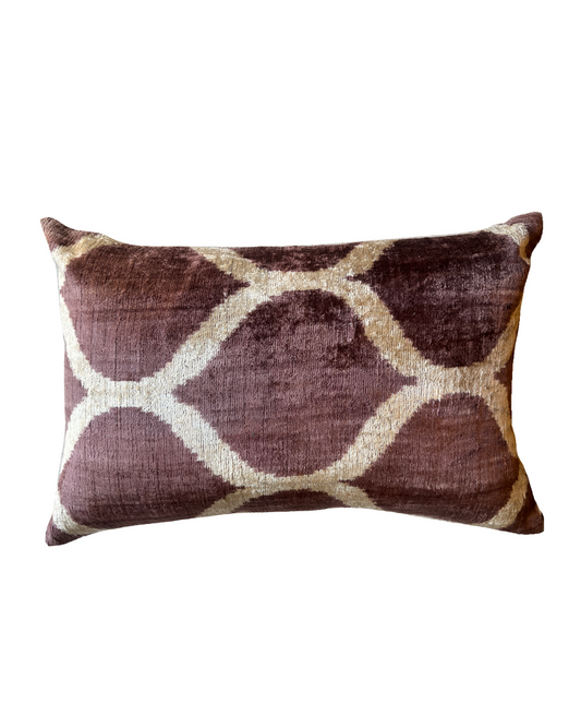 Double Sided Silk/Ikat pillow | Brown and Multicolor