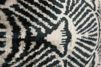 Geometric Design Ikat Velvet Pillow - Black Ethnic Silk Cush