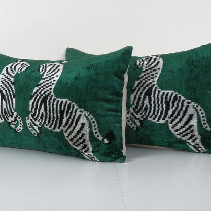 Zebra patterned Silk Ikat Velvet Pillow | 16" x 24"
