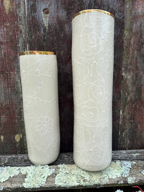 HSIEH CLAY | XL Handmade Ceramic Floral Tall & Wide Vase 22K Gold Accents