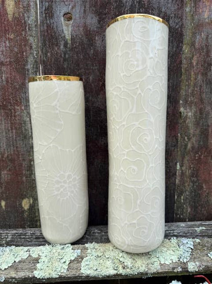 HSIEH CLAY | XL Handmade Ceramic Floral Tall & Wide Vase 22K Gold Accents
