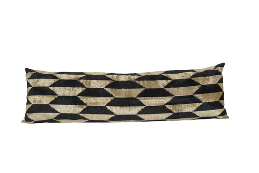 Bronze and Black Silk Ikat Velvet Pillow | 16" x 51"