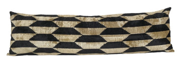 Silk Ikat Velvet Pillow, Extra Long Faded Bronze and Black