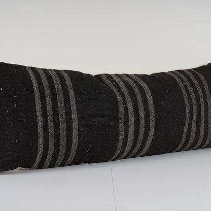 Black Striped Vintage Kilim Pillow | 16" x 40"