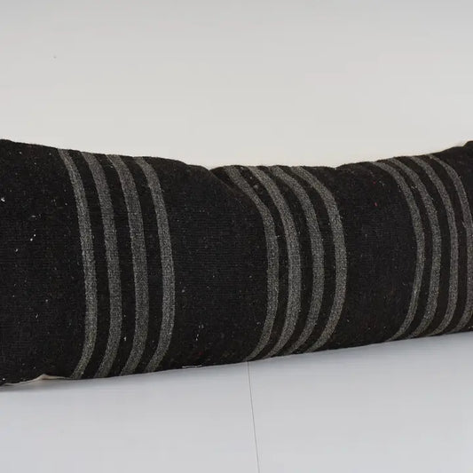 Black Striped Vintage Kilim Pillow | 16" x 40"