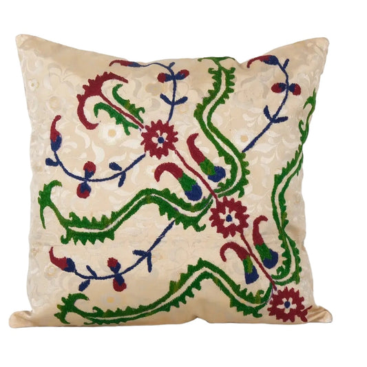 Turkish Suzani Cream Bench Cushion, Suzani Square | 16" x 16"