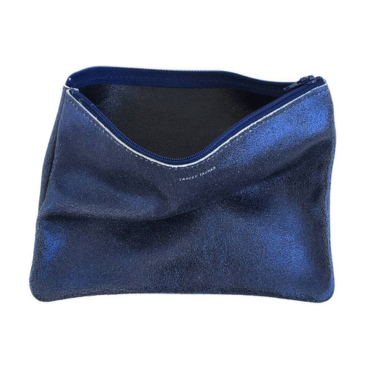 TRACEY TANNER | Large Zip Pouch -  Metallic Distress Navy/Black