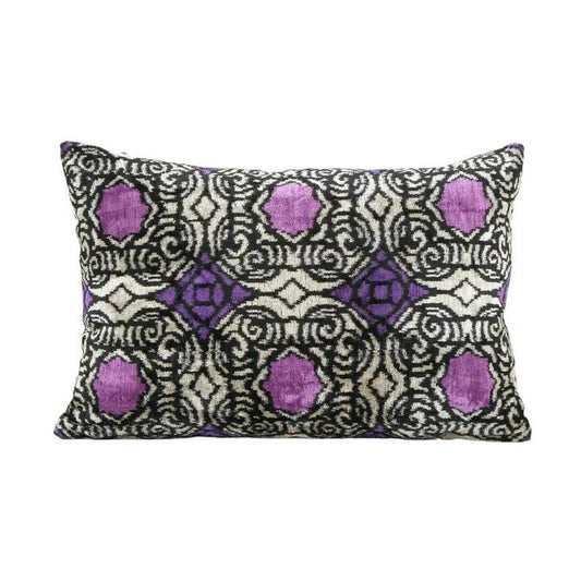 Geometric Design Blue Ikat Velvet Pillow | 16" x 22.4"