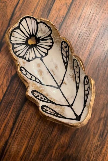 HSIEH CLAY | 5" Handmade Floral Shaped 22K Ceramic Catchall Jewelry Dish