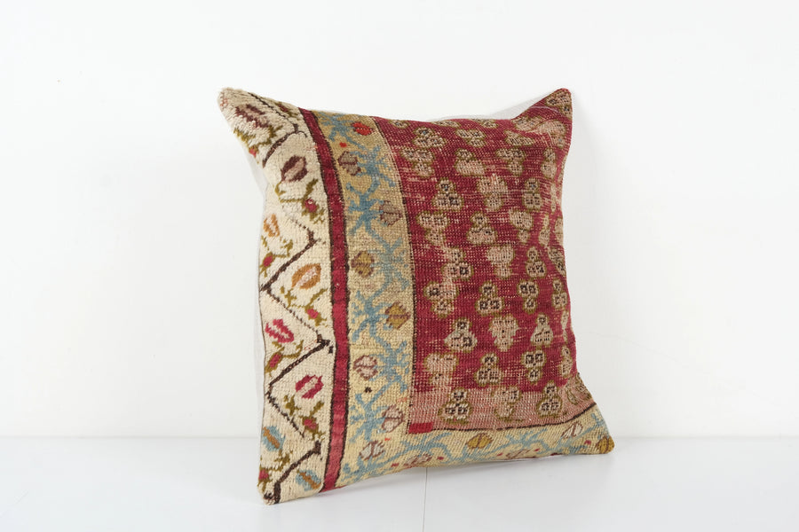 Square Brick Red and Orange Turkish Oushak Rug Pillow | 19 