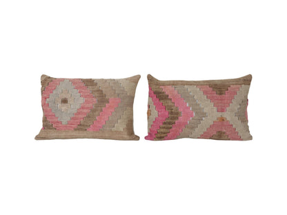 Anatolian Striped Pink Geometric Kilim Rug Pillow Cover | 16" x 24"