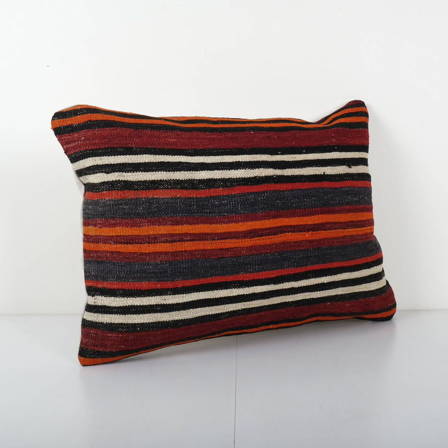 Handmade Organic Striped Lumbar Pillow, Kilim | 16