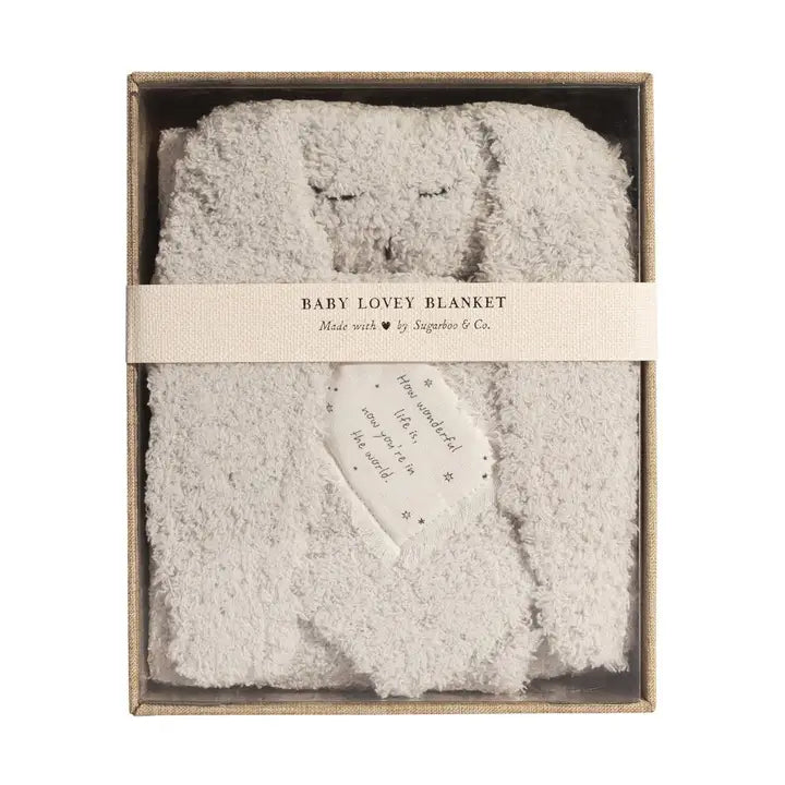 "How wonderful life is" Bunny Baby Lovey Blanket- How wonderful life is / White