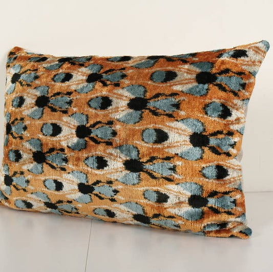 Bronze Silk Ikat Butterfly or Housefly Lumbar Pillow   | 16" X 24"