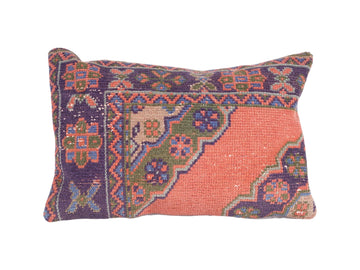 Muted Carpet Rug Pillow, Vintage Blue Pastel Ethnic Turkish | 16