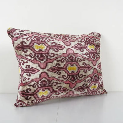 Pink and Yellow Geometric Silk Ikat Velvet Pillow | 16" x 22"