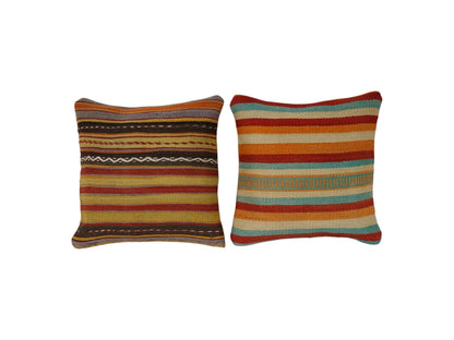 Striped Turkish Kilim Pillow, Set of Two Boho Accent Pillow