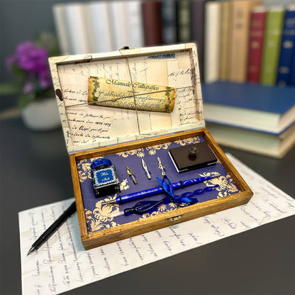 Calligraphy Dip Pen Set in wooden box  with 2 Pens, Ink, Nib