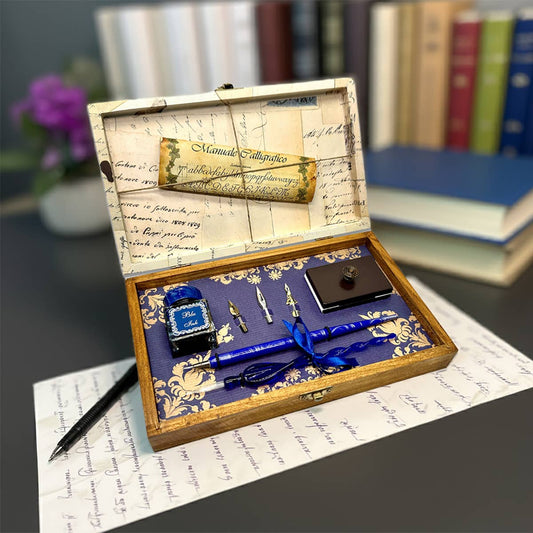 Calligraphy Dip Pen Set in wooden box  with 2 Pens, Ink, Nib