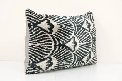 Geometric Design Ikat Velvet Pillow - Black Ethnic Silk Cush