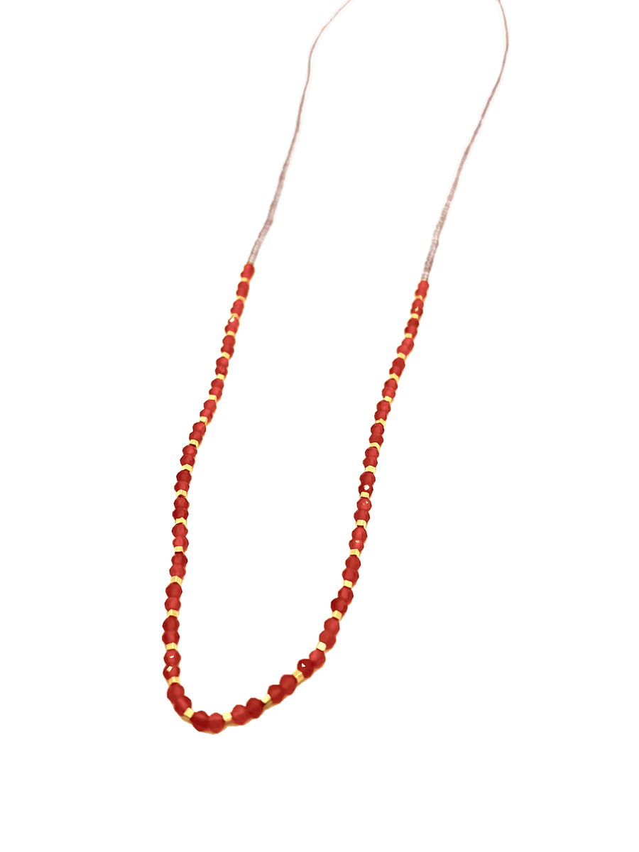 Debbie Fisher | Clear Pink Seed, Carnelian and Gold Vermeil Bead Necklace