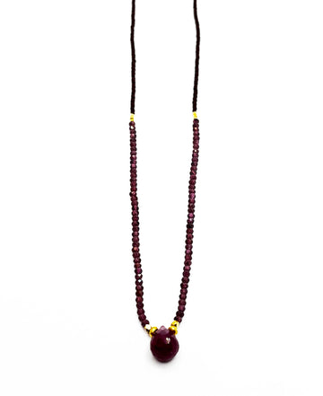 Brown Seed, Garnet, Gold Vermeil and Ruby Beads with Gold Fill Clasp Necklace